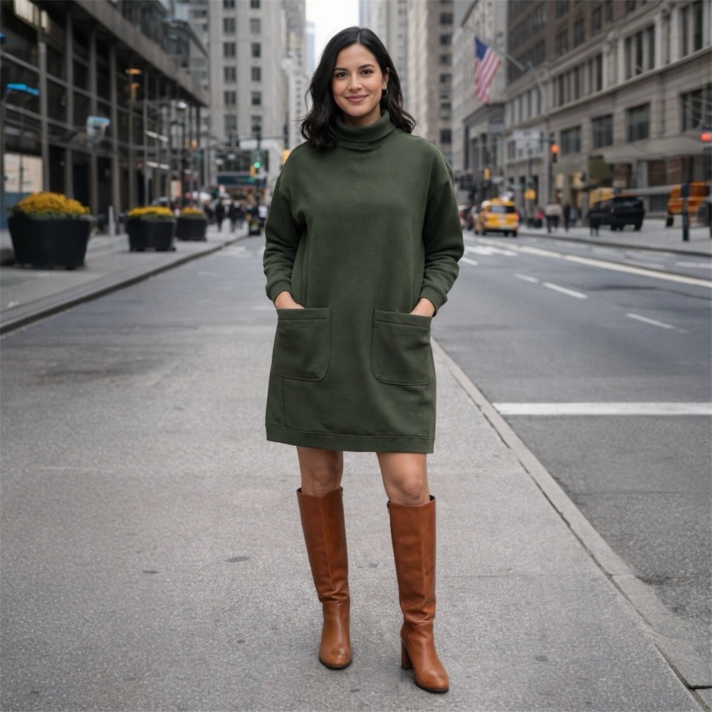 Tuckernuck Pomander Place Porter Dress Womens XS Forrest Green Sweatshirt Dress